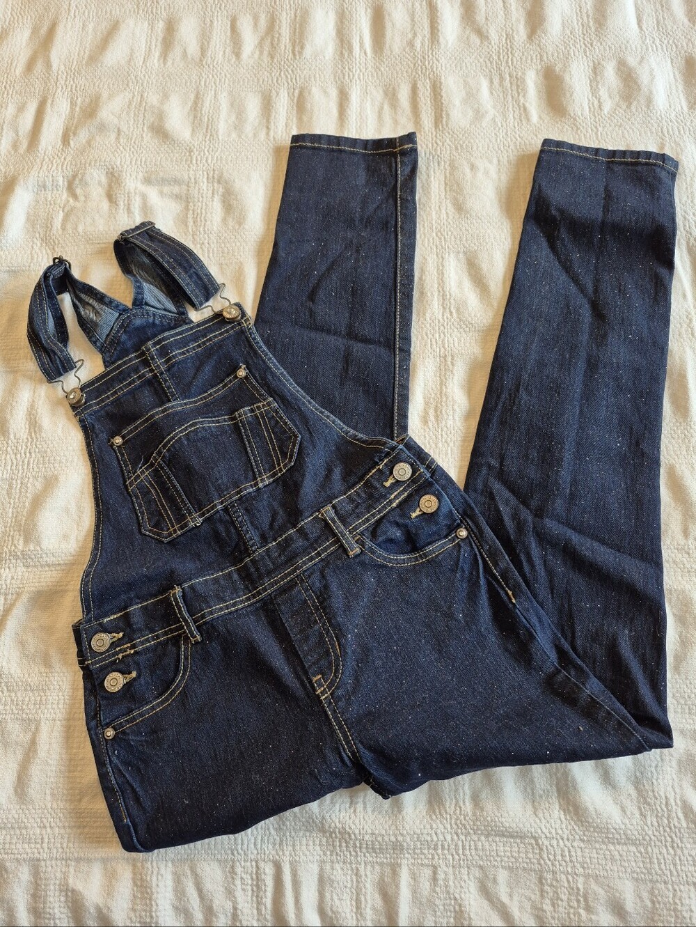 Jordache girls Large or 10/12 sparkly overalls dark wash VGUC